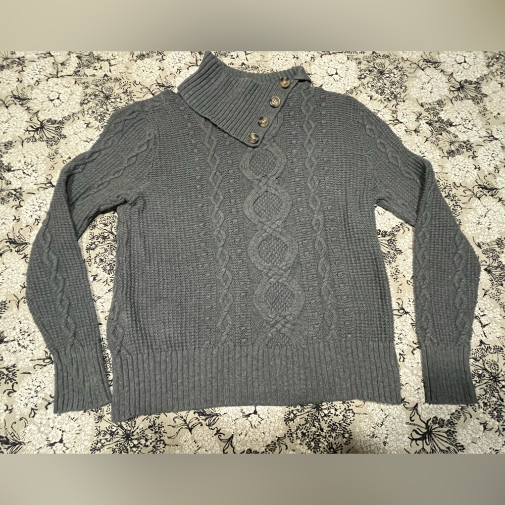 Colour Eighteen. Charcoal Buttoned Cowl Neck Sweater